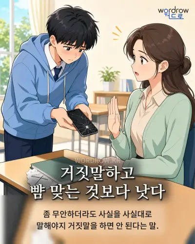 한국어 속담 “거짓말하고 뺨 맞는 것보다 낫다” 1컷 일러스트