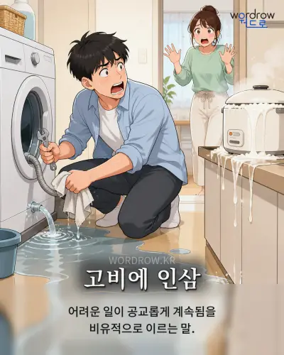 한국어 속담 “고비에 인삼” 1컷 일러스트
