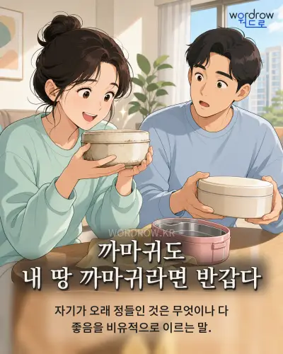 한국어 속담 “까마귀도 내 땅 까마귀라면 반갑다” 1컷 일러스트