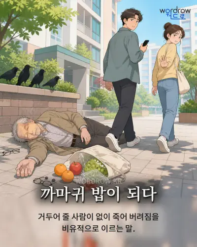 한국어 속담 “까마귀 밥이 되다” 1컷 일러스트