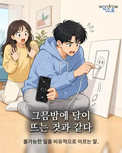 한국어 속담 “그믐밤에 달이 뜨는 것과 같다”를 한 장면으로 담은 1컷 일러스트