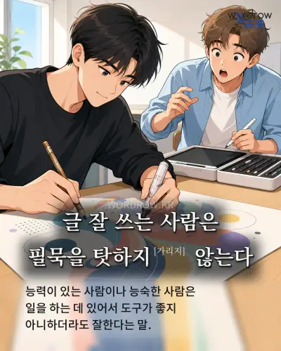 한국어 속담 “글 잘 쓰는 사람은 필묵을 탓하지[가리지] 않는다” 1컷 일러스트