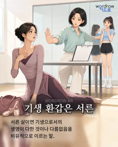 한국어 속담 “기생 환갑은 서른” 1컷 일러스트