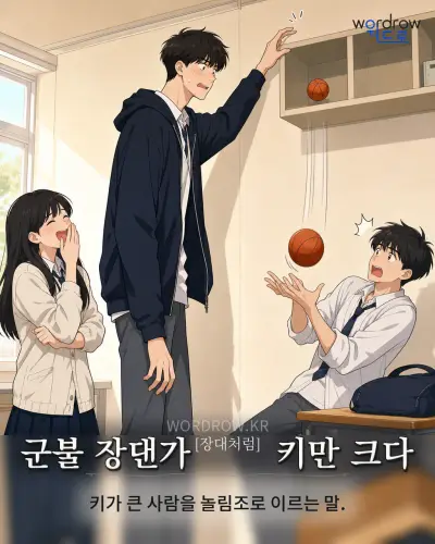 한국어 속담 “군불 장댄가[장대처럼] 키만 크다” 1컷 일러스트