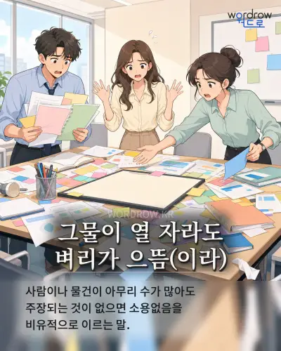 한국어 속담 “그물이 열 자라도 벼리가 으뜸(이라)” 1컷 일러스트
