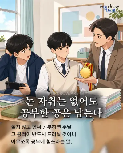 한국어 속담 “논 자취는 없어도 공부한 공은 남는다” 1컷 일러스트