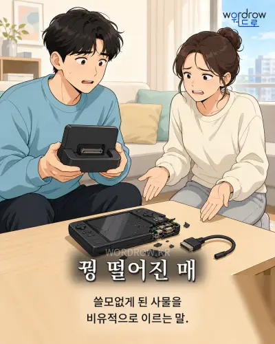 한국어 속담 “꿩 떨어진 매” 1컷 일러스트