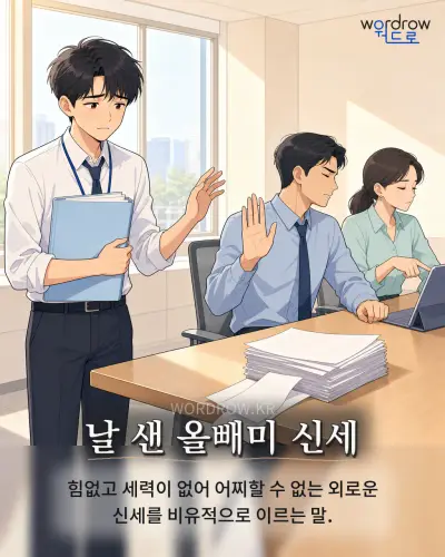 한국어 속담 “날 샌 올빼미 신세” 1컷 일러스트