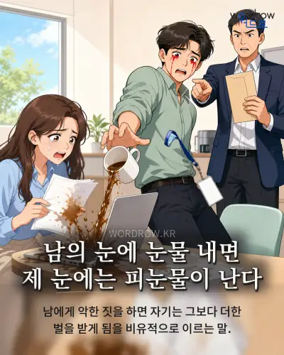 한국어 속담 “남의 눈에 눈물 내면 제 눈에는 피눈물이 난다” 1컷 일러스트