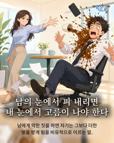 한국어 속담 “남의 눈에서 피 내리면 내 눈에서 고름이 나야 한다” 1컷 일러스트