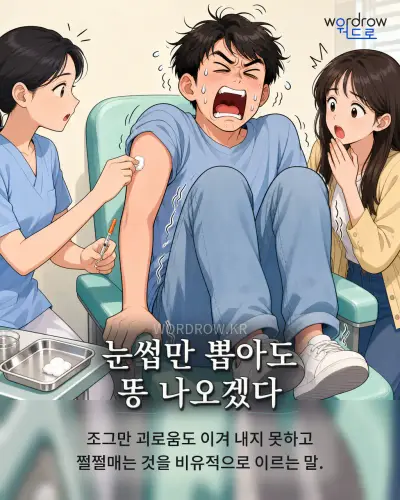 한국어 속담 “눈썹만 뽑아도 똥 나오겠다” 1컷 일러스트