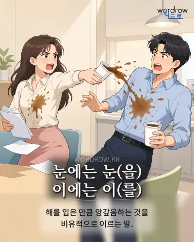 한국어 속담 “눈에는 눈(을) 이에는 이(를)” 1컷 일러스트