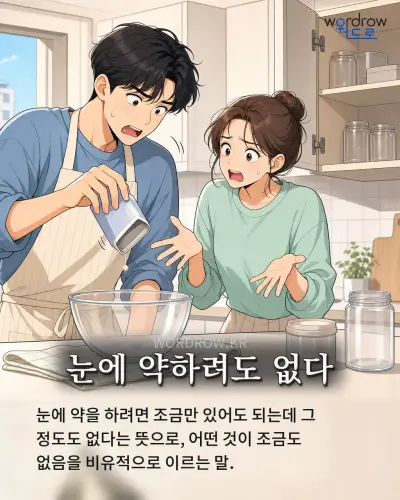한국어 속담 “눈에 약하려도 없다” 1컷 일러스트