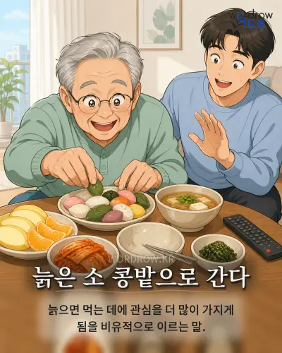 한국어 속담 “늙은 소 콩밭으로 간다”를 한 장면으로 담은 1컷 일러스트