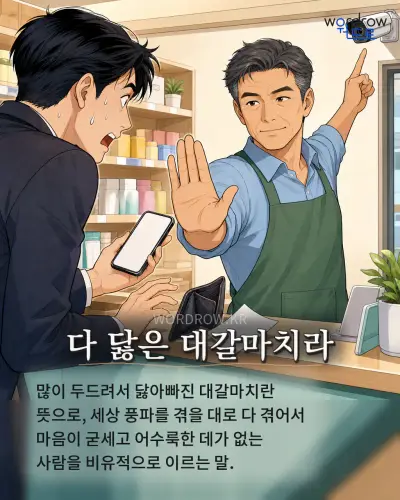 한국어 속담 “다 닳은 대갈마치라” 1컷 일러스트