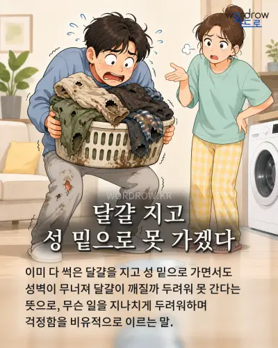 한국어 속담 “달걀 지고 성 밑으로 못 가겠다” 1컷 일러스트