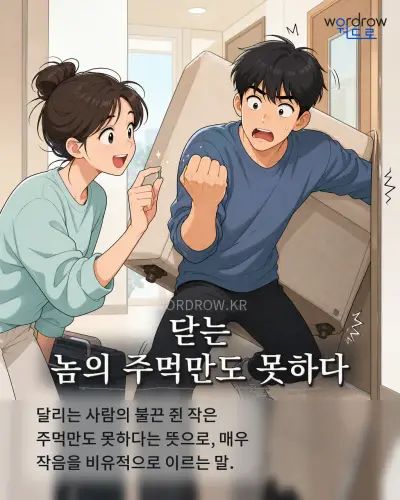 한국어 속담 “닫는 놈의 주먹만도 못하다” 1컷 일러스트
