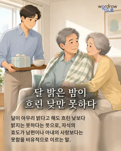 한국어 속담 “달 밝은 밤이 흐린 낮만 못하다” 1컷 일러스트