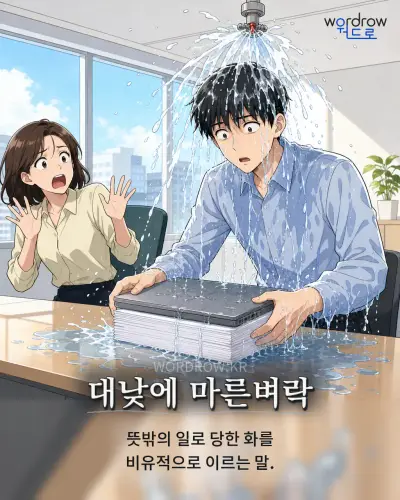 한국어 속담 “대낮에 마른벼락” 1컷 일러스트