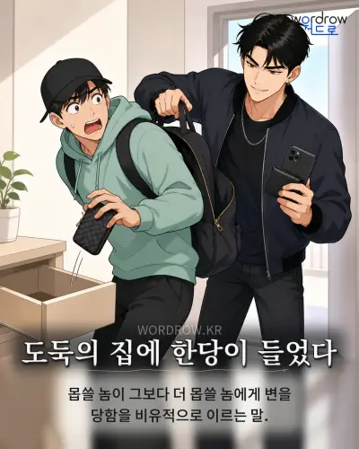 한국어 속담 “도둑의 집에 한당이 들었다” 1컷 일러스트