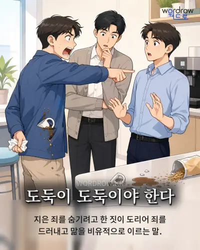 한국어 속담 “도둑이 도둑이야 한다” 1컷 일러스트