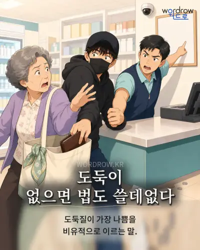 한국어 속담 “도둑이 없으면 법도 쓸데없다” 1컷 일러스트
