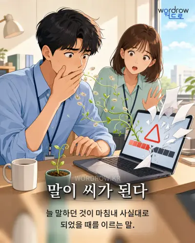 한국어 속담 “말이 씨가 된다” 1컷 일러스트
