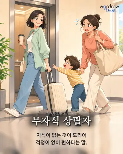 한국어 속담 “무자식 상팔자” 1컷 일러스트