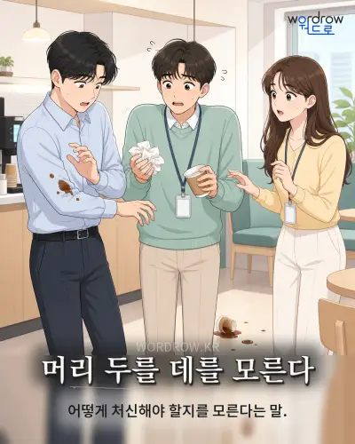 한국어 속담 “머리 두를 데를 모른다” 1컷 일러스트