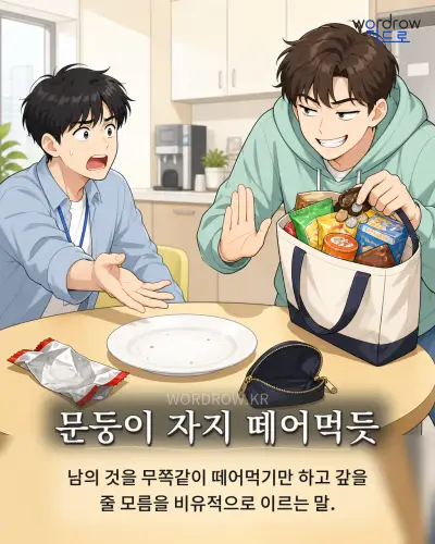 한국어 속담 “문둥이 자지 떼어먹듯” 1컷 일러스트