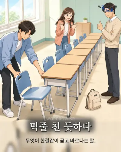 한국어 속담 “먹줄 친 듯하다” 1컷 일러스트