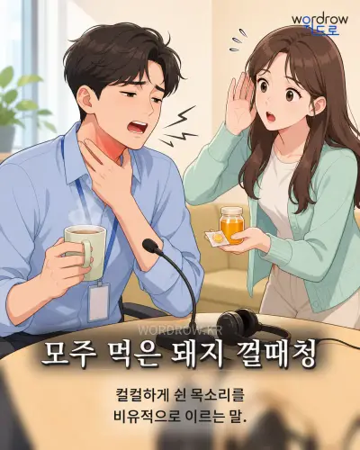 한국어 속담 “모주 먹은 돼지 껄때청” 1컷 일러스트