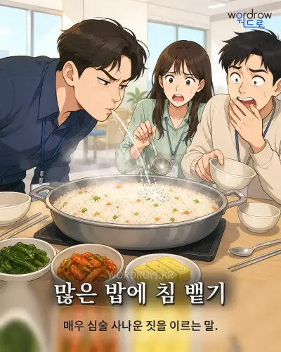 한국어 속담 “많은 밥에 침 뱉기” 1컷 일러스트