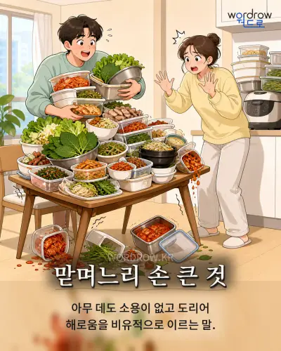 한국어 속담 “맏며느리 손 큰 것” 1컷 일러스트