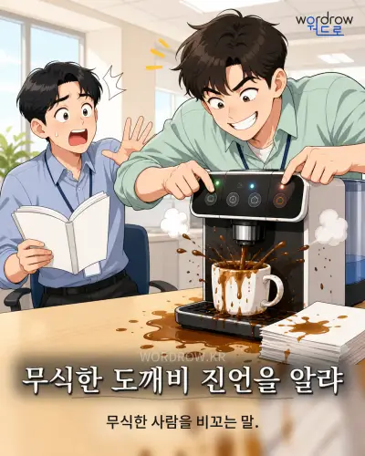 한국어 속담 “무식한 도깨비 진언을 알랴” 1컷 일러스트