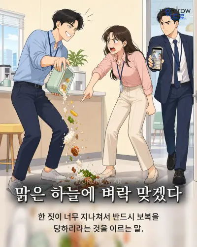 한국어 속담 “맑은 하늘에 벼락 맞겠다” 1컷 일러스트