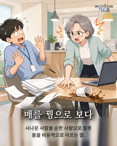 한국어 속담 “매를 꿩으로 보다” 1컷 일러스트