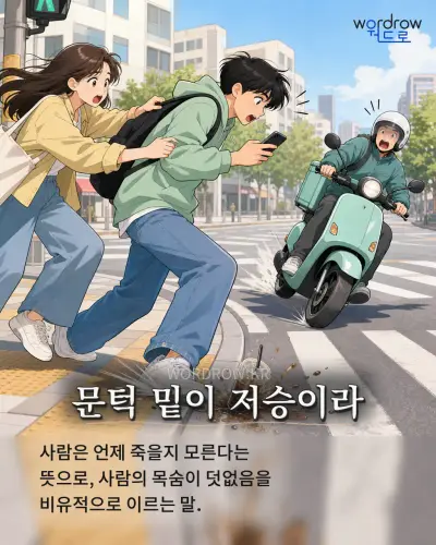 한국어 속담 “문턱 밑이 저승이라” 1컷 일러스트