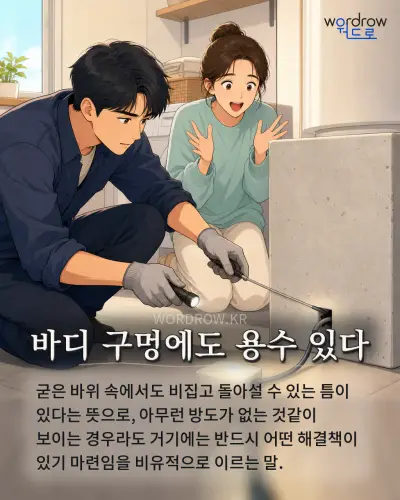 한국어 속담 “바디 구멍에도 용수 있다” 1컷 일러스트