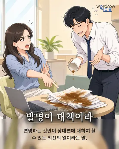 한국어 속담 “발명이 대책이라”를 한 장면으로 담은 1컷 일러스트