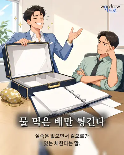 한국어 속담 “물 먹은 배만 튕긴다” 1컷 일러스트