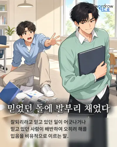 한국어 속담 “믿었던 돌에 발부리 채었다” 1컷 일러스트