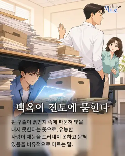 한국어 속담 “백옥이 진토에 묻힌다” 1컷 일러스트