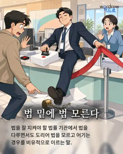한국어 속담 “법 밑에 법 모른다” 1컷 일러스트