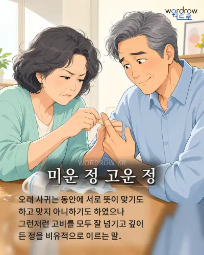 한국어 속담 “미운 정 고운 정” 1컷 일러스트