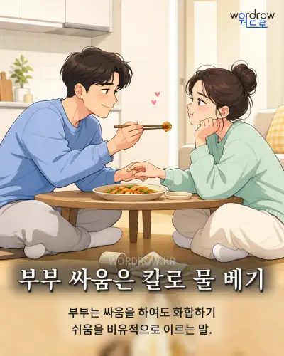한국어 속담 “부부 싸움은 칼로 물 베기” 1컷 일러스트