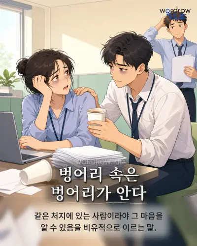한국어 속담 “벙어리 속은 벙어리가 안다” 1컷 일러스트
