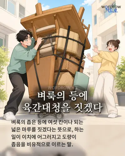 한국어 속담 “벼룩의 등에 육간대청을 짓겠다” 1컷 일러스트