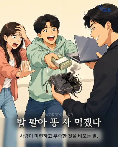 한국어 속담 “밥 팔아 똥 사 먹겠다” 1컷 일러스트