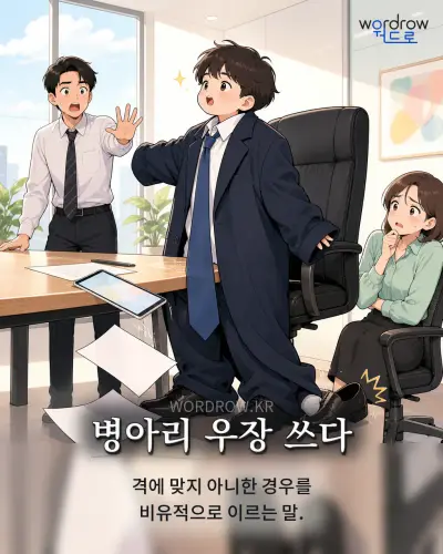 한국어 속담 “병아리 우장 쓰다” 1컷 일러스트